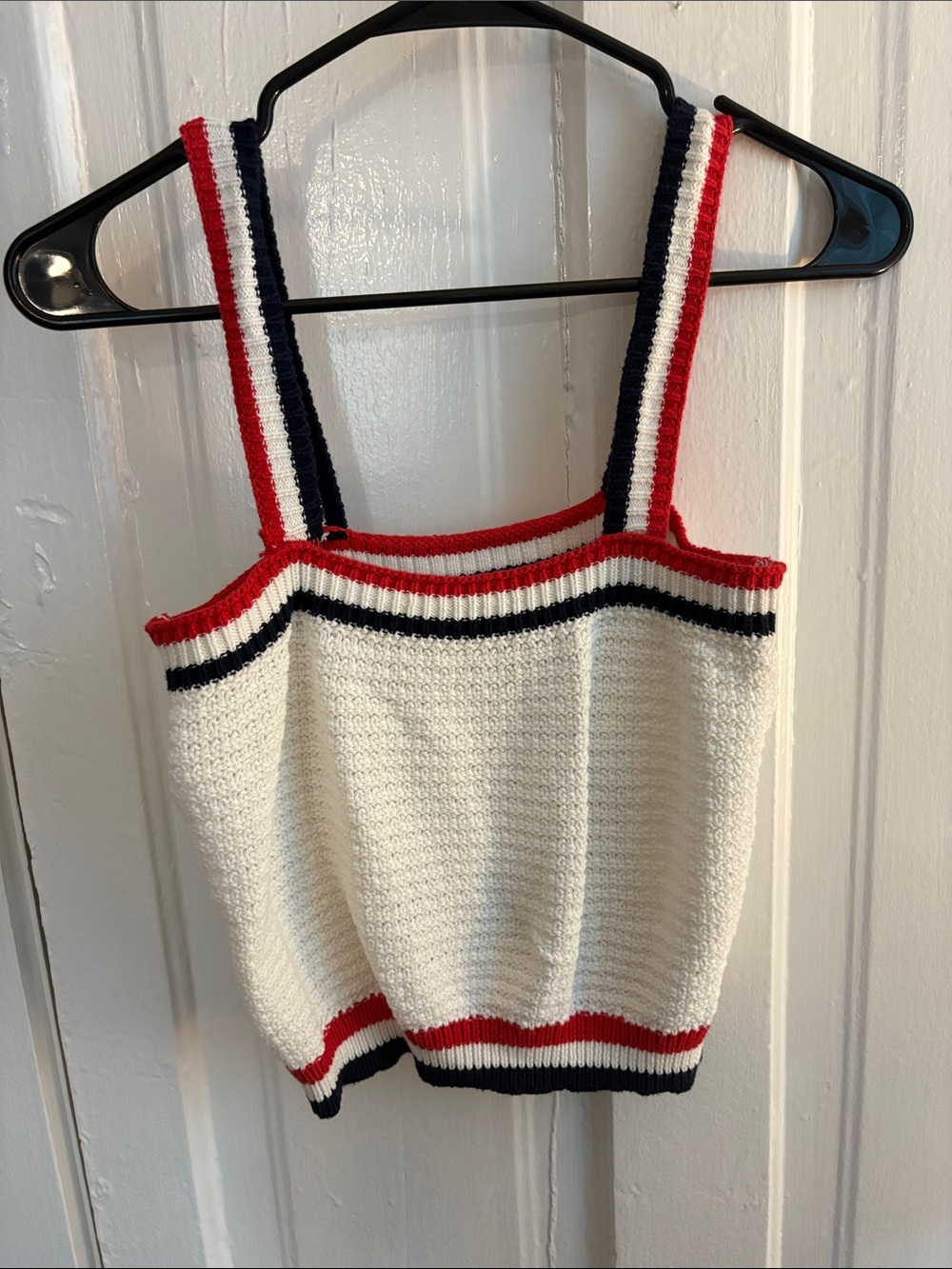 Francesca's Collections Cream Knit Tank with Red & Navy Trim